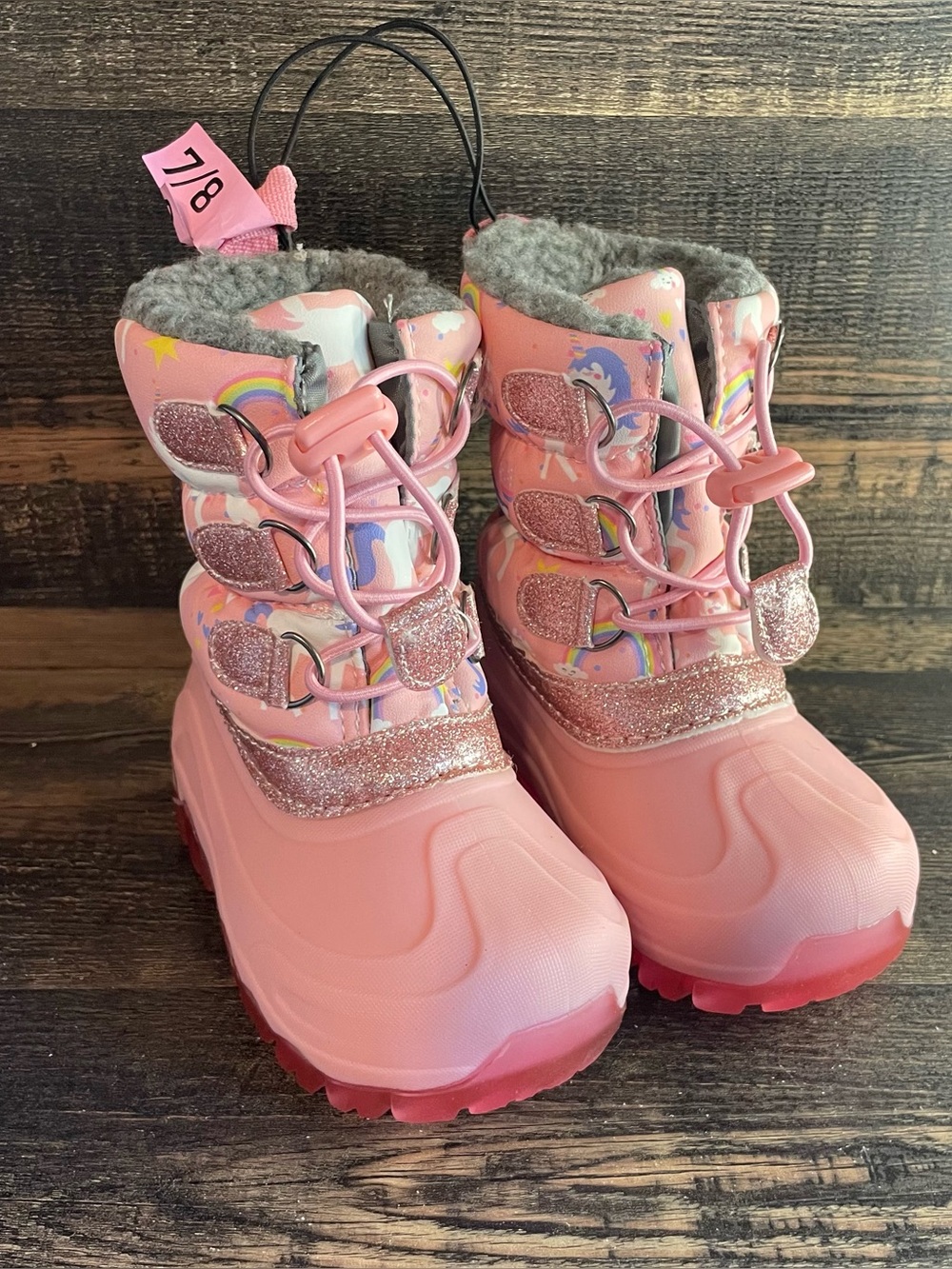 NWT Member's Mark Toddler Girls Snow Boots Pink Unicorn Rainbow Glitter Sz 7/8⁠